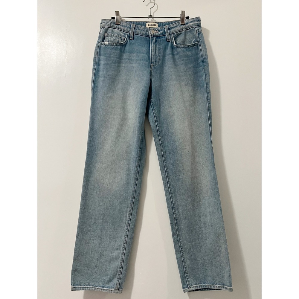 L'AGENCE High Rise Straight Leg Jeans Light‎ Wash Distressed Size 25